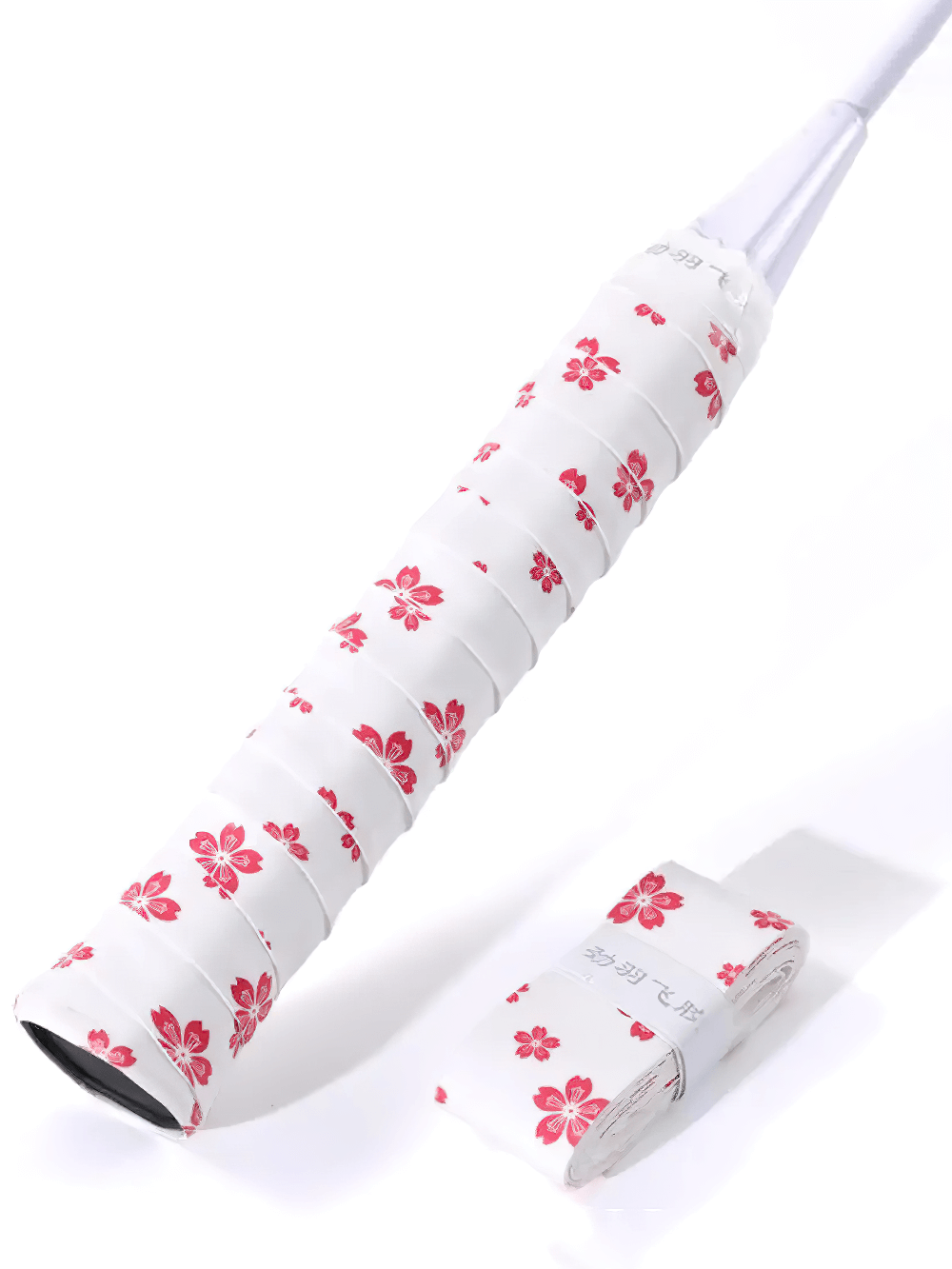 Floral print Sakura Design Non-Slip Racket Tennis Tape - SF3463 on tennis racket for enhanced grip and style.